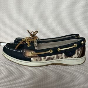 Sperry Top-Sider Women's Gold Shimmer Leopard Boat Deck Shoes Size 8M Black Nice